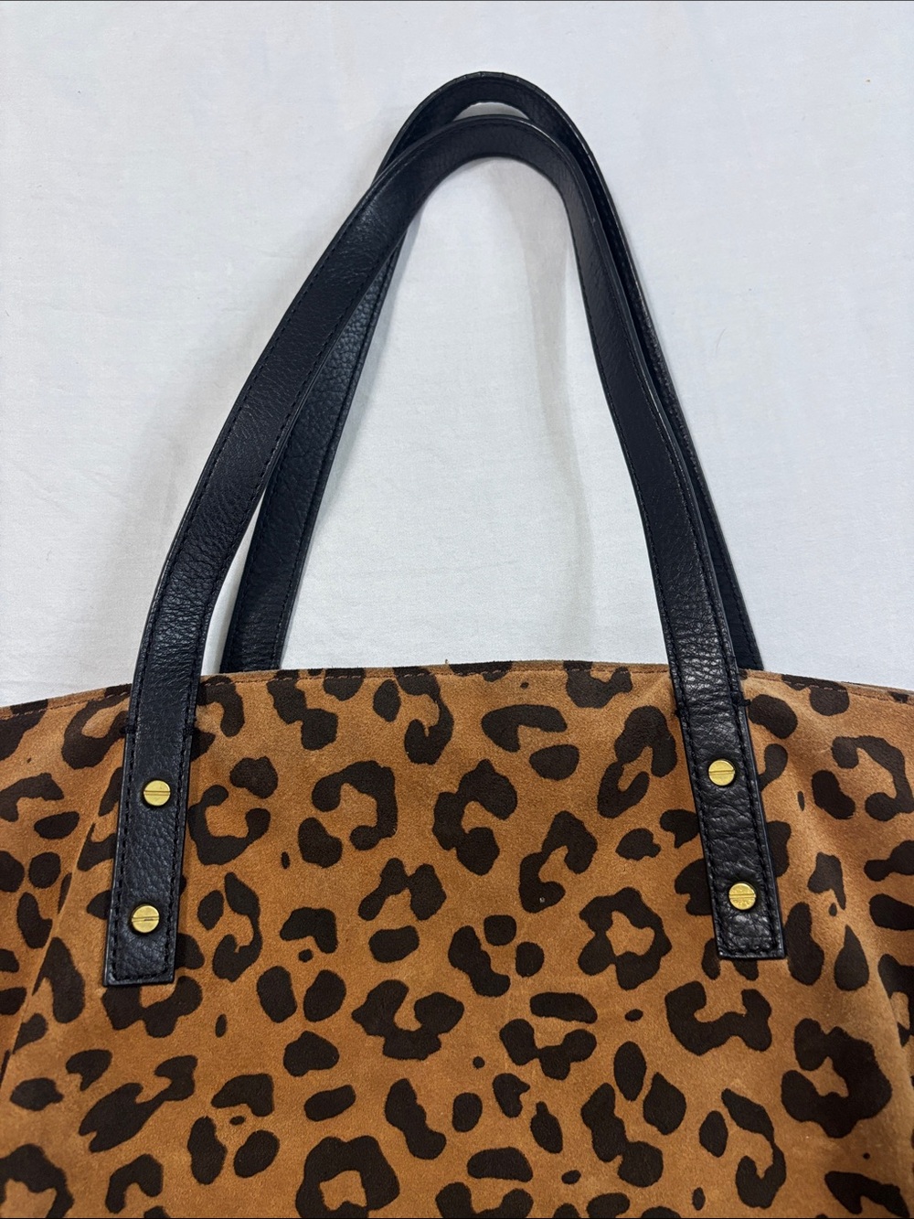 J. Crew Leopard Print Brown Tote Bag with Black Handles - Picture 3 of 16